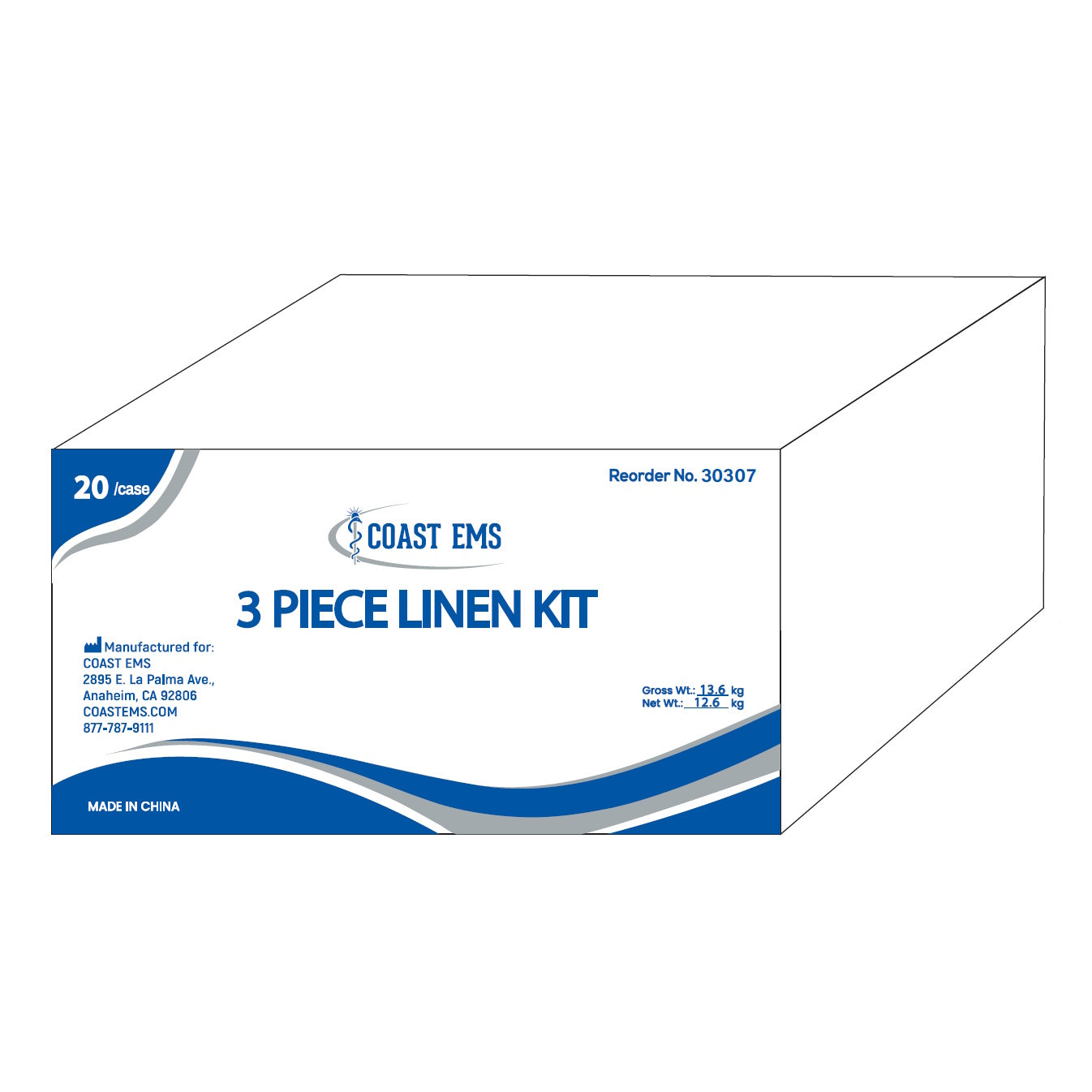 3 Piece Linen Kit - Fitted Sheet, Pillow Case, Disposable Blanket - Case of 20