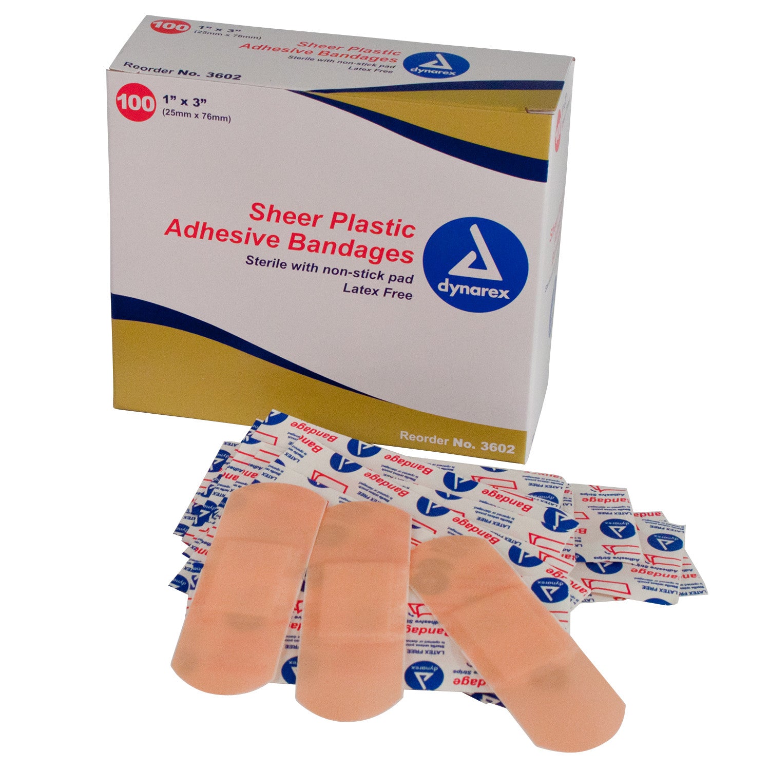 Sheer Plastic Adhesive Bandages - Sterile - 3" Length - Box of 100