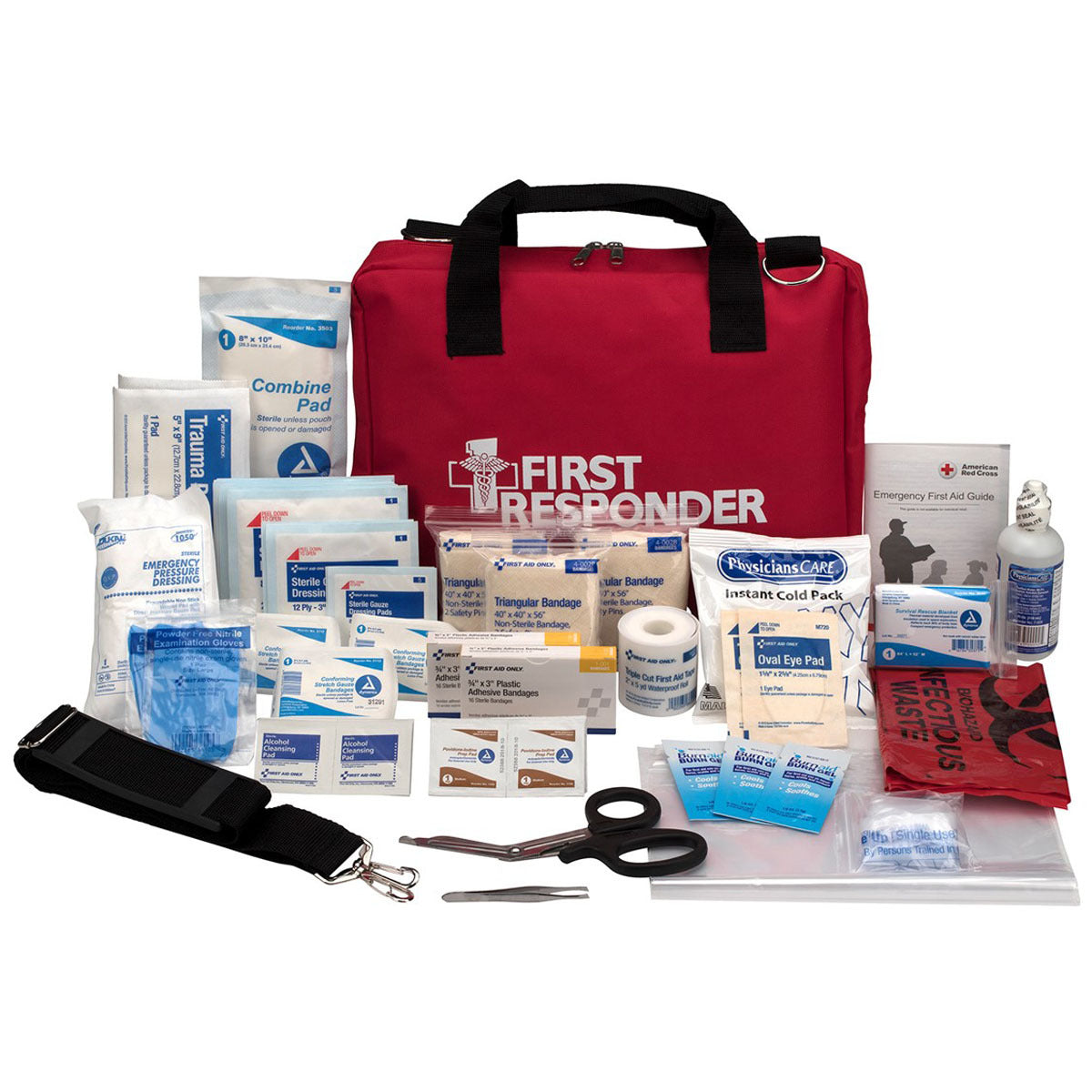 First Responder - First Aid Bag - Red Nylon Portable Mount Medium/120 Piece