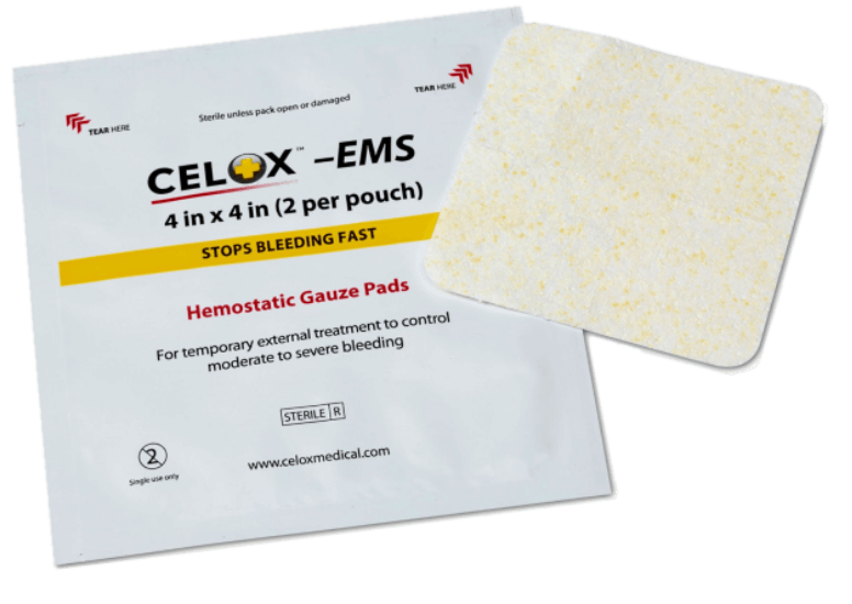 Celox Hemostatic Guaze Pads - 4x4 - 2 Per Pouch