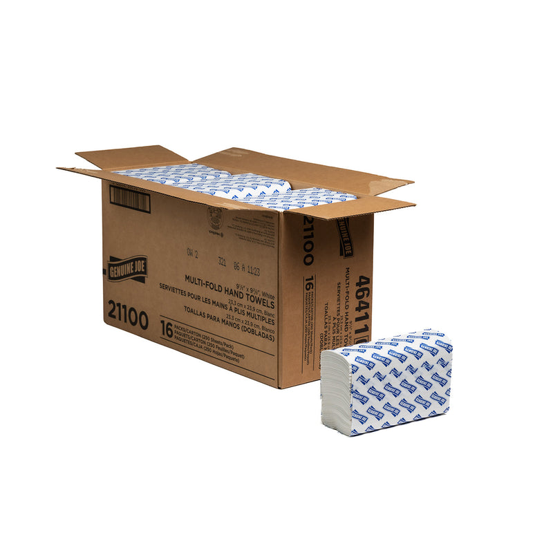 Multifold Paper Towels - White - 1 Ply - 9.5"x9.1" - Interfolded - Embossed - 250/Bundle - 4000/Case