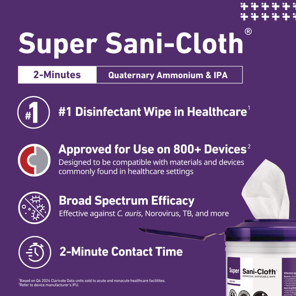 PDI - Super Sani-Cloth - Germicidal Disposable Wipe - Large - 6" x 6.75" Wipe - Purple Top - 12 Tubs Per Case