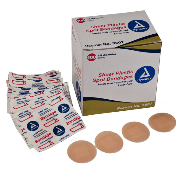 Sheer Spot Bandages - Sterile 7/8" - Box of 100 - Case of 48 Boxes