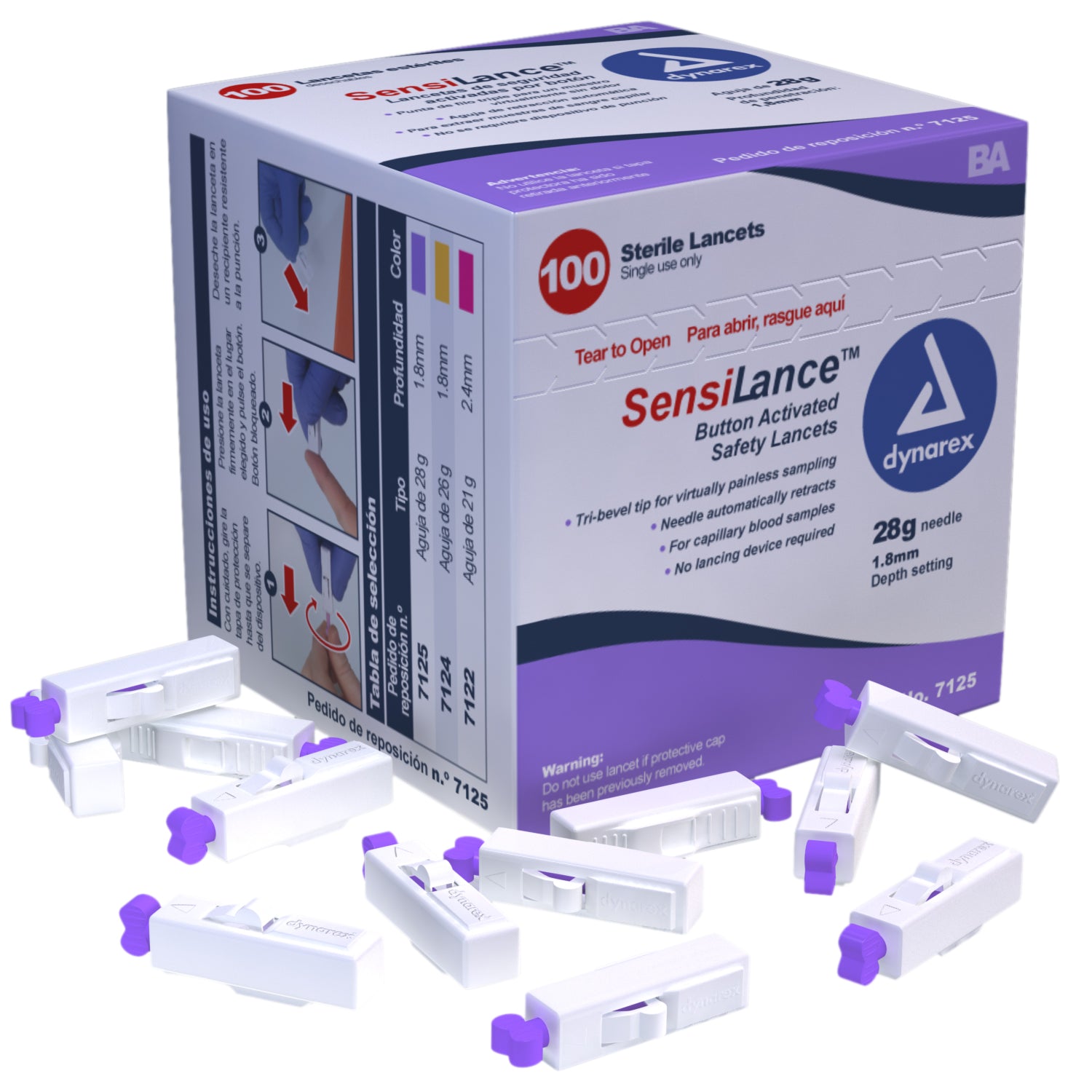 Button Activated Safety Lancets Sterile - Box of 100