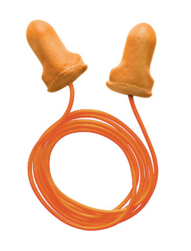 Single Use T-Shaped Orange Polyurethane And Foam Corded Earplugs - Box of 100 Pairs