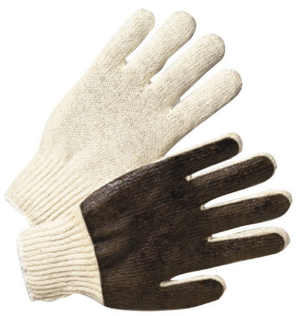 Coated Work Gloves - Palm Coated in Brown PVC -Large 7 - With White Cotton And Polyester Liner And Knit Wrist