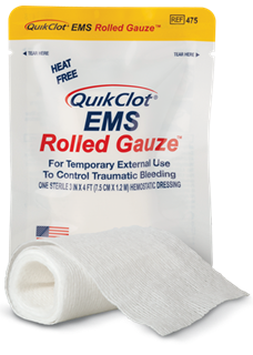 QuikClot EMS Rolled Gauze, 3in x 4ft - Hemostatic Dressing